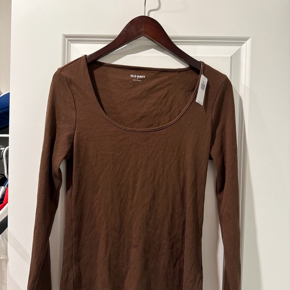 Old Navy Brown Ribbed Scoop Neck Long Sleeve Top | NWT | Size M